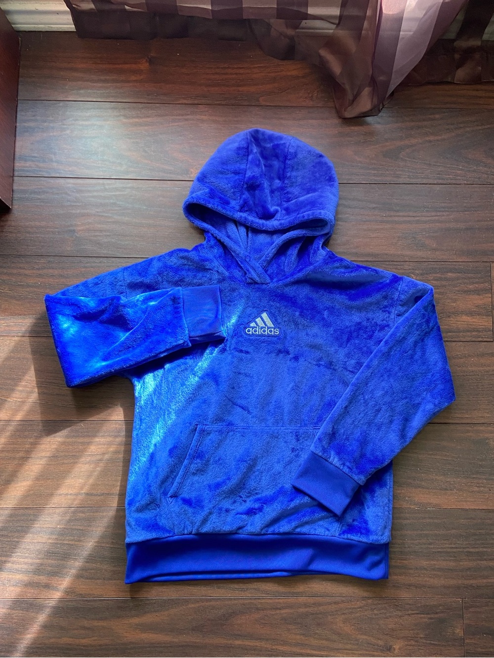 ADIDAS Kids Plush Hooded Sweatshirt - Blue -size M 10/12